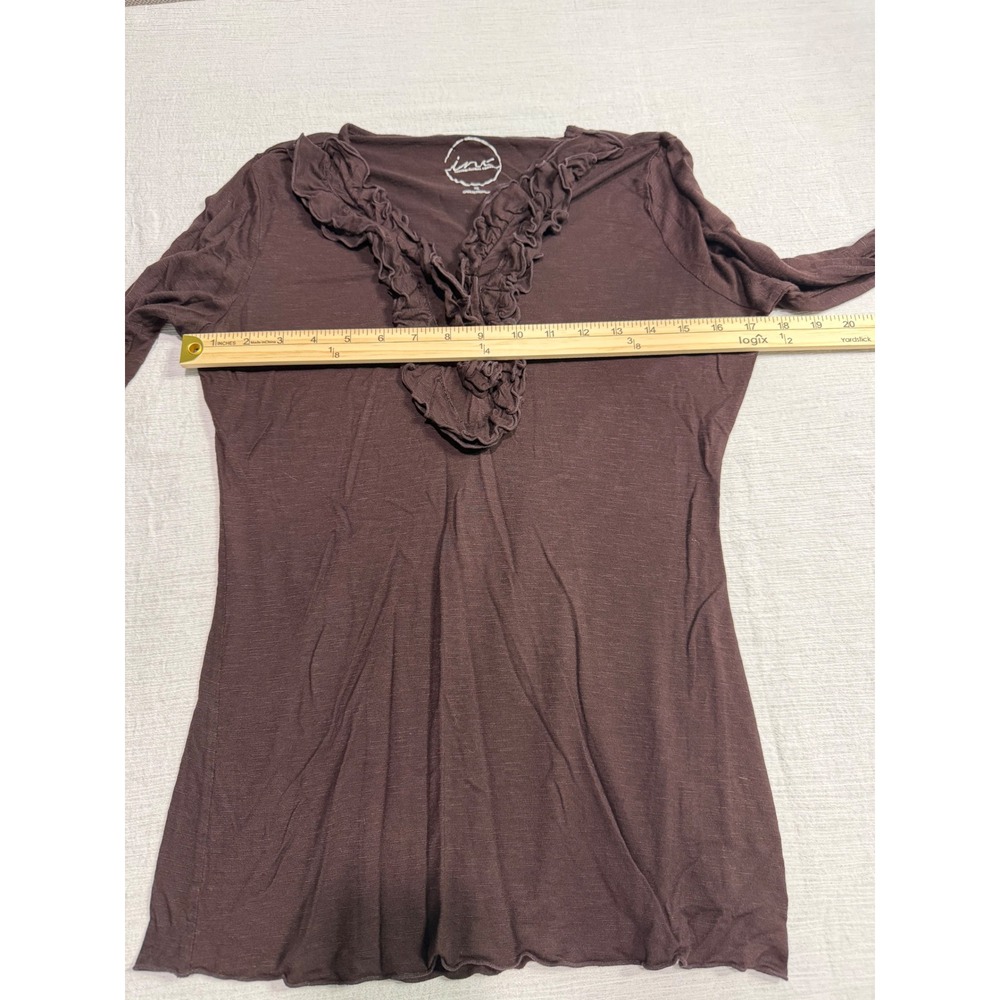 INC International Concepts Brown Ruffle V-Neck Long Sleeve Top XL Rayon - Picture 7 of 11